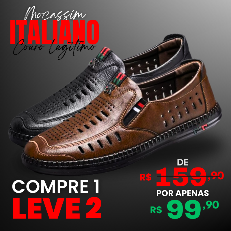 [COMPRE 1 LEVE 2] Mocassim Ortopédico Italiano de Couro Legitimo