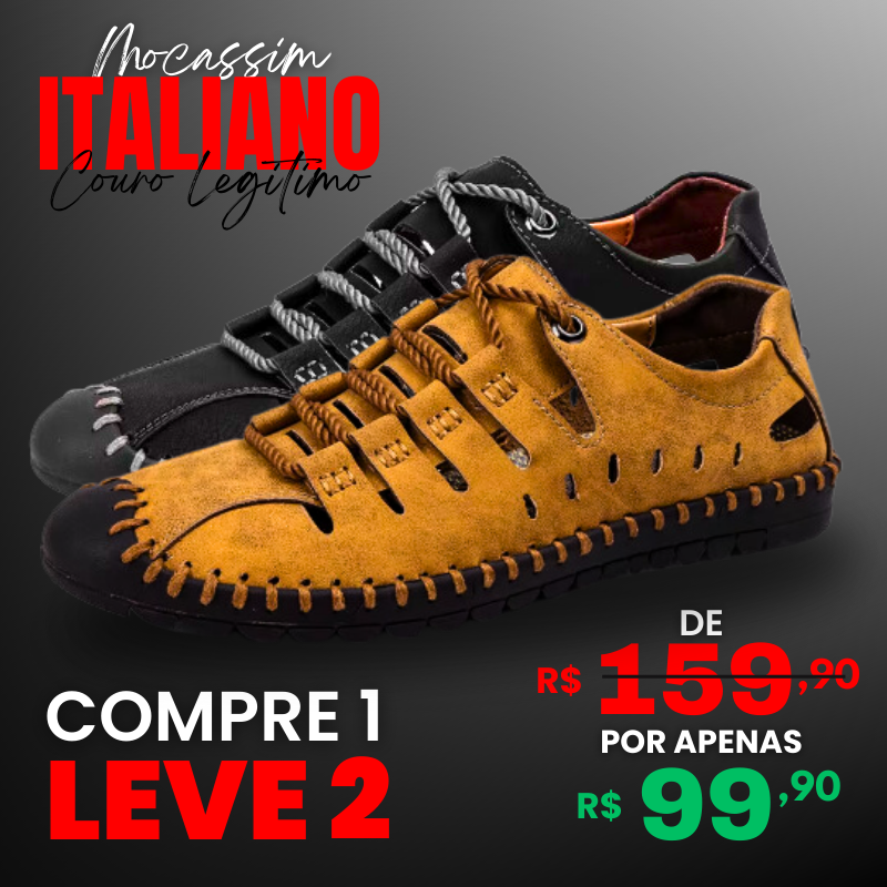 [COMPRE 1 LEVE 2] Mocassim Ortopédico Italiano de Couro Legitimo