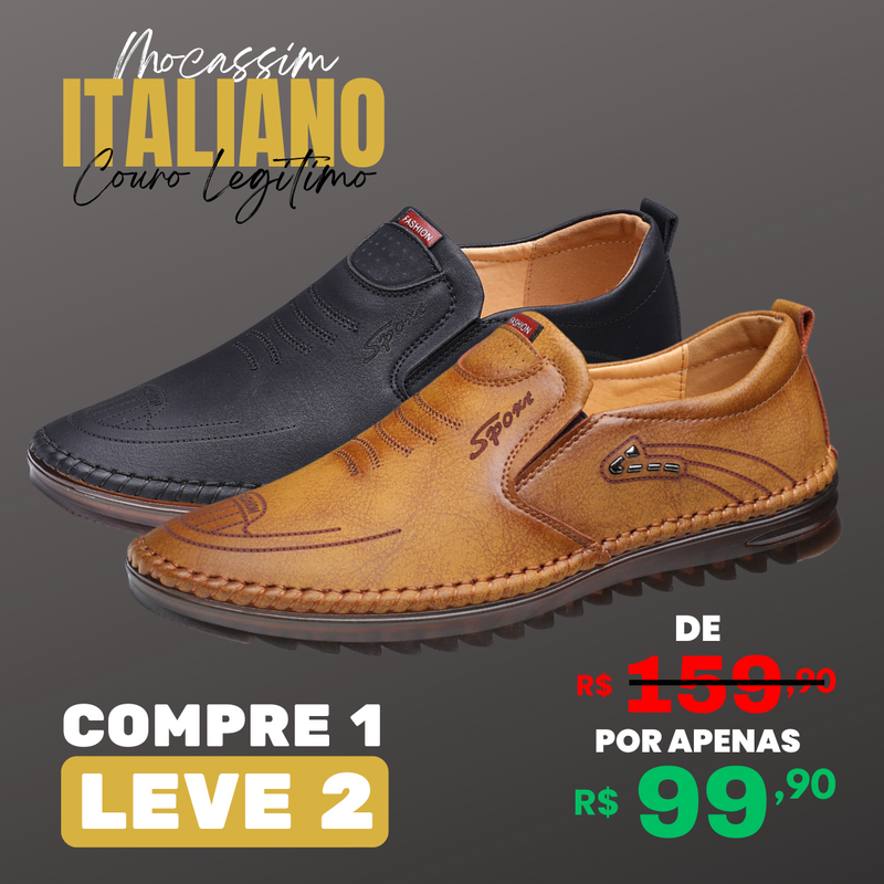 [COMPRE 1 LEVE 2] Mocassim Ortopédico Italiano em Couro Legítimo